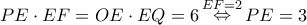\displaystyle PE \cdot EF = OE \cdot EQ = 6\mathop  \Leftrightarrow \limits^{EF = 2} PE = 3
