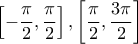 \displaystyle{\left[-\frac{\pi }{2}, \frac{\pi }{2}\right], \left[\frac{\pi }{2}, \frac{3\pi }{2}\right]}