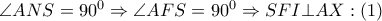 \angle ANS={{90}^{0}}\Rightarrow \angle AFS={{90}^{0}}\Rightarrow SFI\bot AX:\left( 1 \right)