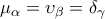 \mu _\alpha =\upsilon _\beta =\delta _\gamma