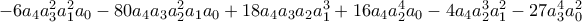 -6 a_{4}a_{3}^{2}a_{1}^{2}a_{0}-80 a_{4}a_{3}a_{2}^{2}a_{1}a_{0}+18 a_{4}a_{3}a_{2}a_{1}^{3}+16 a_{4}a_{2}^{4}a_{0}-4 a_{4}a_{2}^{3}a_{1}^{2}-27 a_{3}^{4}a_{0}^{2}