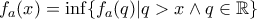 f_a(x)=\inf\{f_a(q)|q>x\wedge q\in\mathbb{R}\} f_a(x)=\inf\{f_a(q)|q>x\wedge q\in\mathbb{R}\}