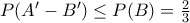 P(A' - B') \le P(B) = \frac{2}{3}