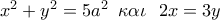 {x^2} + {y^2} = 5{a^2}\,\,\,\kappa \alpha \iota \,\,\,\,2x = 3y