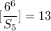 \displaystyle{[\frac{6^6}{S_5}]=13