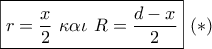 \boxed{r = \frac{x}{2}\,\,\kappa \alpha \iota \,\,R = \frac{{d - x}}{2}}\,\,( * )