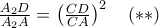 \frac{A_{2}D}{A_{2}A}=\left(\frac{CD}{CA}\right)^2\quad (**)