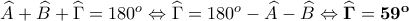 \widehat{A}+\widehat{B}+ \widehat{\Gamma}=180^{o}\Leftrightarrow \widehat{\Gamma}=180^{o}-\widehat{A}-\widehat{B}\Leftrightarrow \mathbf{\widehat{\Gamma}=59^{o}}