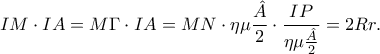\displaystyle IM\cdot IA= M\Gamma\cdot IA =MN\cdot \eta \mu \frac{\hat{A}}{2}\cdot\frac{IP}{\eta \mu \frac{\hat{A}}{2}}=2Rr .