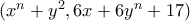 (x^n+y^2,6x+6y^n+17)