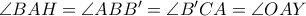 \angle BAH = \angle ABB^\prime = \angle B^\prime CA = \angle OAY