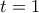 \displaystyle{t=1}