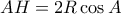 \displaystyle{AH=2R\cos A}