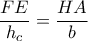 \displaystyle{\dfrac {FE}{h_c} = \dfrac {HA}{b}}