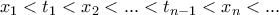 x_{1}<t_{1}<x_{2}<...<t_{n-1}<x_{n}<...