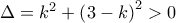 \Delta  = {k^2} + {\left( {3 - k} \right)^2} > 0