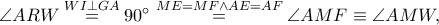 \angle ARW\overset{WI \perp GA}=90^\circ\overset{ME=MF \wedge AE=AF}=\angle AMF\equiv \angle AMW,