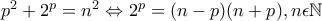 p^{2}+2^{p}=n^{2}\Leftrightarrow 2^{p}=(n-p)(n+p),n \epsilon \mathbb{N}