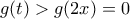 g(t)>g(2x)=0