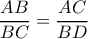 \dfrac{AB}{BC}=\dfrac{AC}{BD} \dfrac{AB}{BC}=\dfrac{AC}{BD}