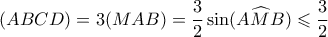 \displaystyle (ABCD) = 3(MAB) = \frac{3}{2}\sin (A\widehat MB) \leqslant \frac{3}{2}