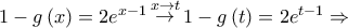 1 - g\left( x \right) = 2{e^{x - 1}}\mathop  \to \limits^{x \to t} 1 - g\left( t \right) = 2{e^{t - 1}} \Rightarrow