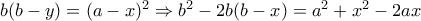 b(b-y)=(a-x)^2\Rightarrow b^2-2b(b-x)=a^2+x^2-2ax