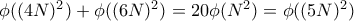 \phi((4N)^2) + \phi((6N)^2) = 20\phi(N^2) = \phi((5N)^2)