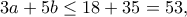 3a+5b\leq 18+35=53,