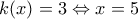 k(x)=3\Leftrightarrow x=5