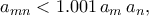 \displaystyle
a_{mn} < 1.001\,a_m\,a_n,
\displaystyle
a_{mn} < 1.001\,a_m\,a_n,