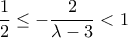 \displaystyle{\frac{1}{2}\leq -\frac{2}{\lambda -3}<1}