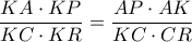 \dfrac {KA\cdot KP}{KC\cdot KR} = \dfrac {AP\cdot AK}{KC\cdot CR} 