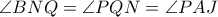  \angle BNQ= \angle PQN= \angle PAJ 