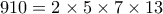910=2\times5\times7\times13