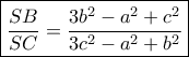 \boxed{\frac{{SB}}{{SC}} = \frac{{3{b^2} - {a^2} + {c^2}}}{{3{c^2} - {a^2} + {b^2}}}}