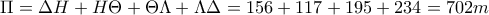 \Pi =\Delta H+H\Theta +\Theta \Lambda +\Lambda \Delta =156+117+195+234=702m