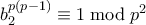 b_2^{p(p-1)} \equiv 1 \bmod p^2