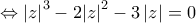 \displaystyle{\Leftrightarrow {{\left| z \right|}^{3}}-2{{\left| z \right|}^{2}}-3\left| z \right|=0}