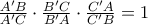 \frac{A'B}{A'C}\cdot\frac{B'C}{B'A}\cdot\frac{C'A}{C'B}=1 \frac{A'B}{A'C}\cdot\frac{B'C}{B'A}\cdot\frac{C'A}{C'B}=1