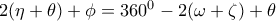 2(\eta+\theta)+\phi=360^0-2(\omega+\zeta)+\theta 2(\eta+\theta)+\phi=360^0-2(\omega+\zeta)+\theta