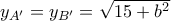 y_{A'}=y_{B'}=\sqrt{15+b^2}