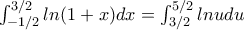 \int_{-1/2}^{3/2} ln(1+x) dx=\int_{3/2}^{5/2} lnu du