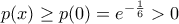 p(x)\geq p(0)=e^{-\frac{1}{6}}>0