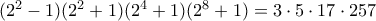 (2^2-1)(2^2+1)(2^4+1)(2^8+1)=3 \cdot 5 \cdot 17 \cdot 257