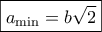 \displaystyle{\boxed{{a_{\min }} = b\sqrt 2 }}