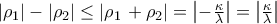 \left|\rho _{1} \right|-\left|\rho _{2} \right|\leq \left|\rho _{1} \right+\rho _{2}|=\left|-\frac{\kappa }{\lambda } \right|=\left|\frac{\kappa }{\lambda } \right|