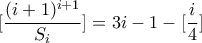 \displaystyle{[\frac{(i+1)^{i+1}}{S_i}]=3i-1-[\frac{i}{4}]}