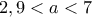 2,9<a<7
