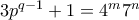 3p^{q-1}+1=4^m7^n